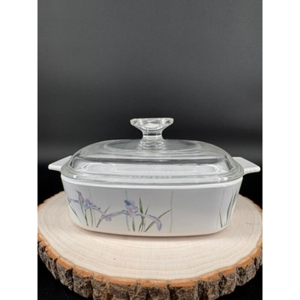 Vintage CorningWare Purple Iris A-1-B 1 Liter Casserole Dish w/ Pyrex A-7-C Lid